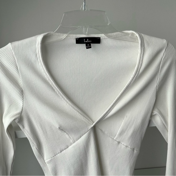 LULUS White Always Aesthetic Ivory Ribbed Long Sleeve Bodysuit - Picture 6 of 7